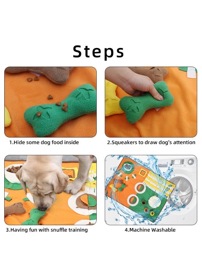 سجادة شم تفاعلية للكلاب 98×71 سم، مخمل هزاز برتقالي وأخضر، لعبة تدريب على التغذية البطيئة مع جيوب لإخفاء الطعام، قاعدة مانعة للانزلاق، قابلة للغسل في الغسالة - Image 4